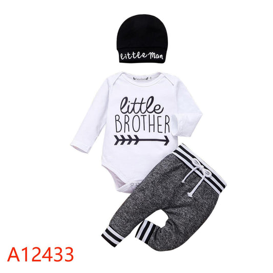 Letter Printing Long-sleeve Jumpsuit Trousers Hat Three-piece Set