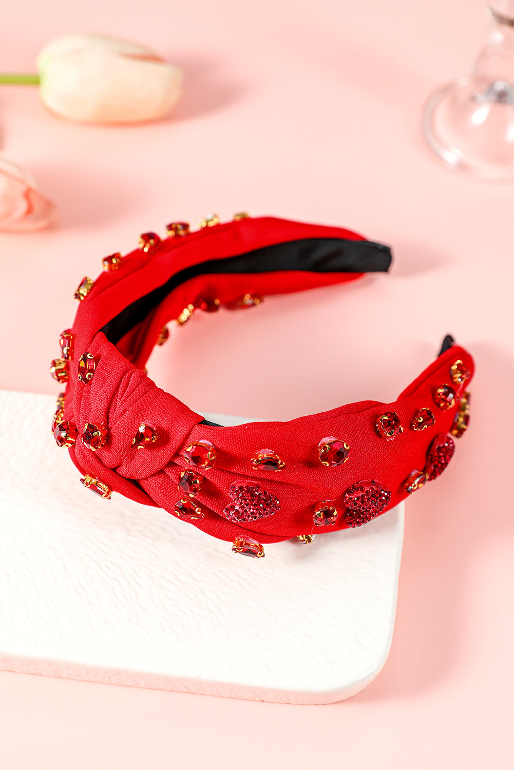 Fiery Red Heart Shape Crystal Headband