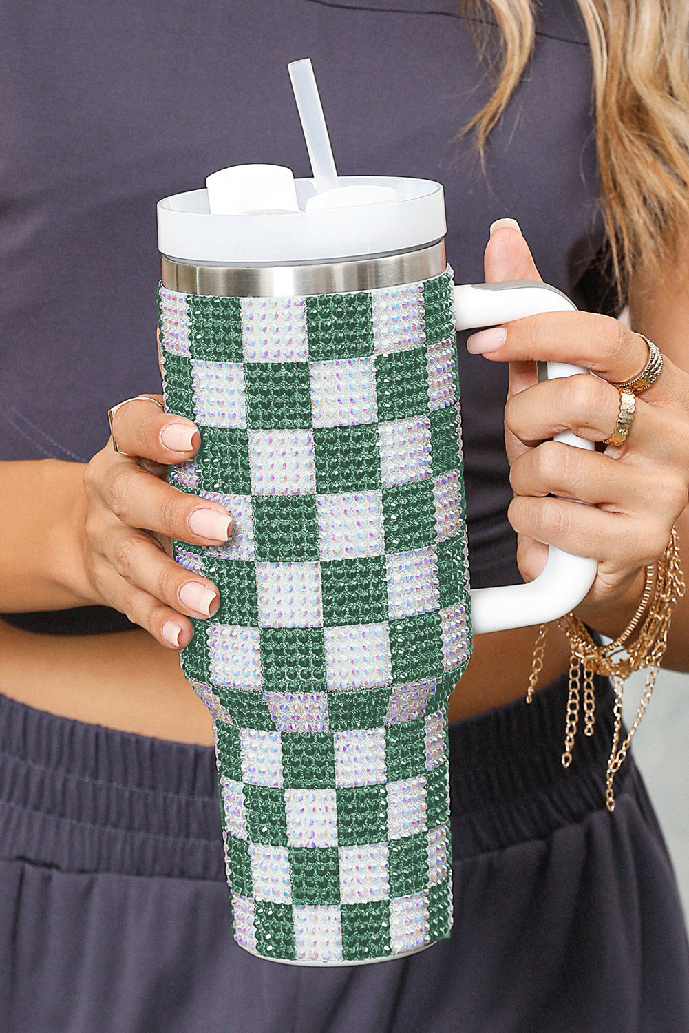 Ginger 40oz Rhinestone Checkered Tumbler Cup