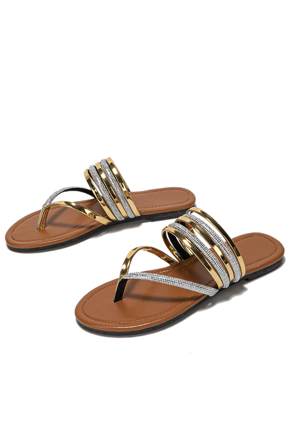 Gold Shiny Toe Post Thong Sandals