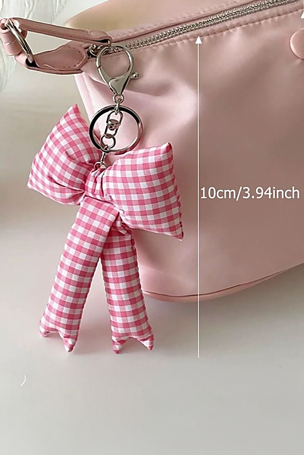 Pink Plaid Bow Pendant Keychain