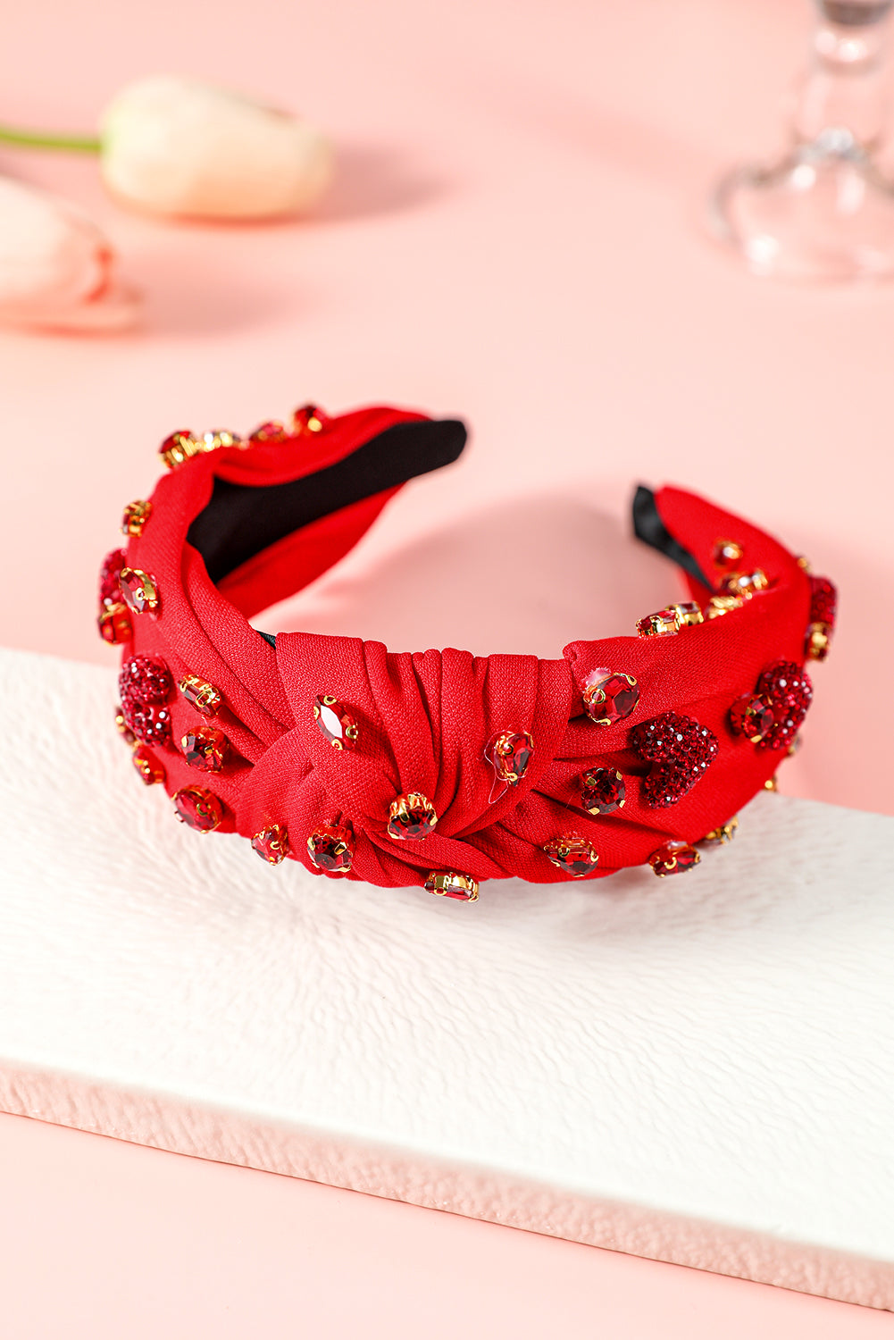 Fiery Red Heart Shape Crystal Headband