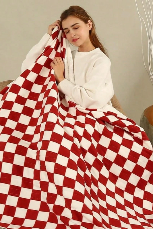 Fiery Red Christmas Checkerboard Flannel Blanket