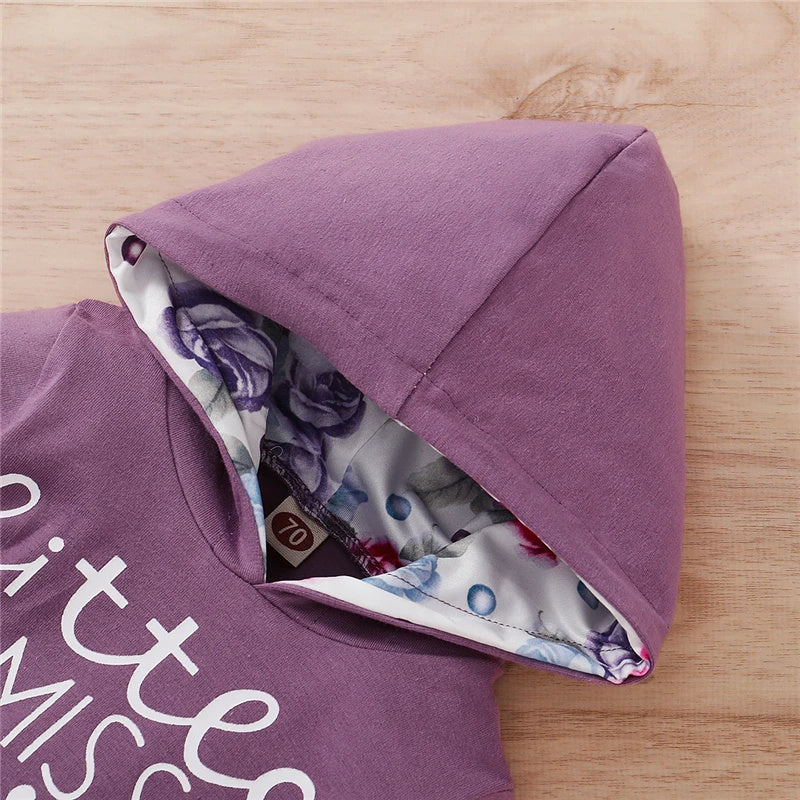 Cotton Letter Printed Hooded Sweatshirt Floral Pants Headband