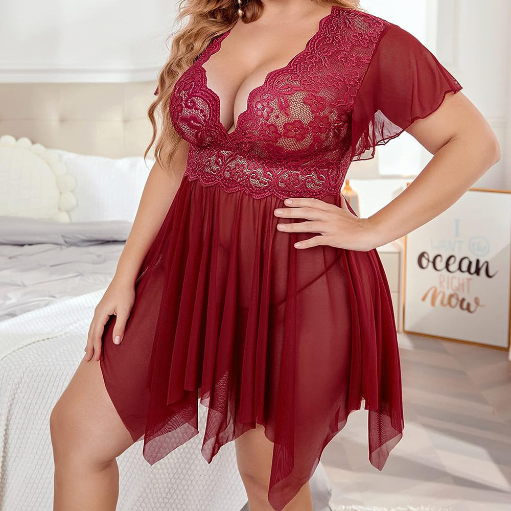 Women's Fashion Flower Lace Mesh Nightdress