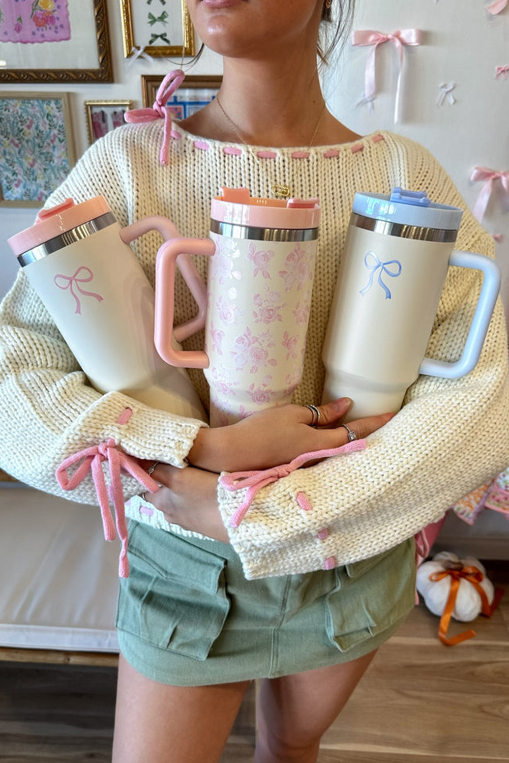 Light Blue Bow Print Tumbler Cup