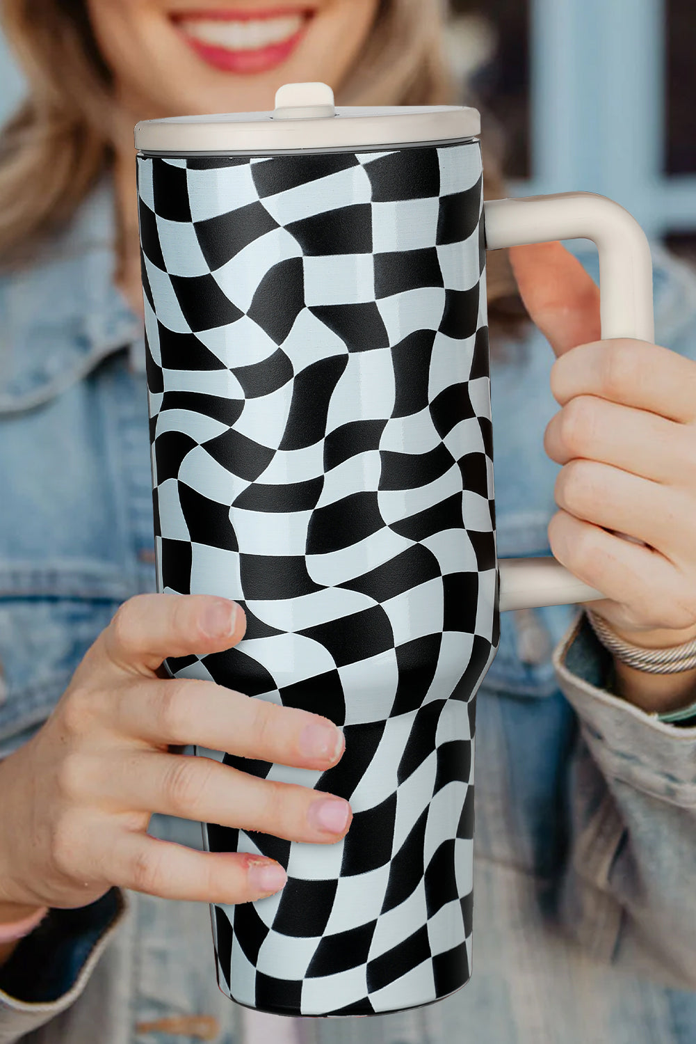 Black Checkerboard 40oz Stainless Steel Tumbler