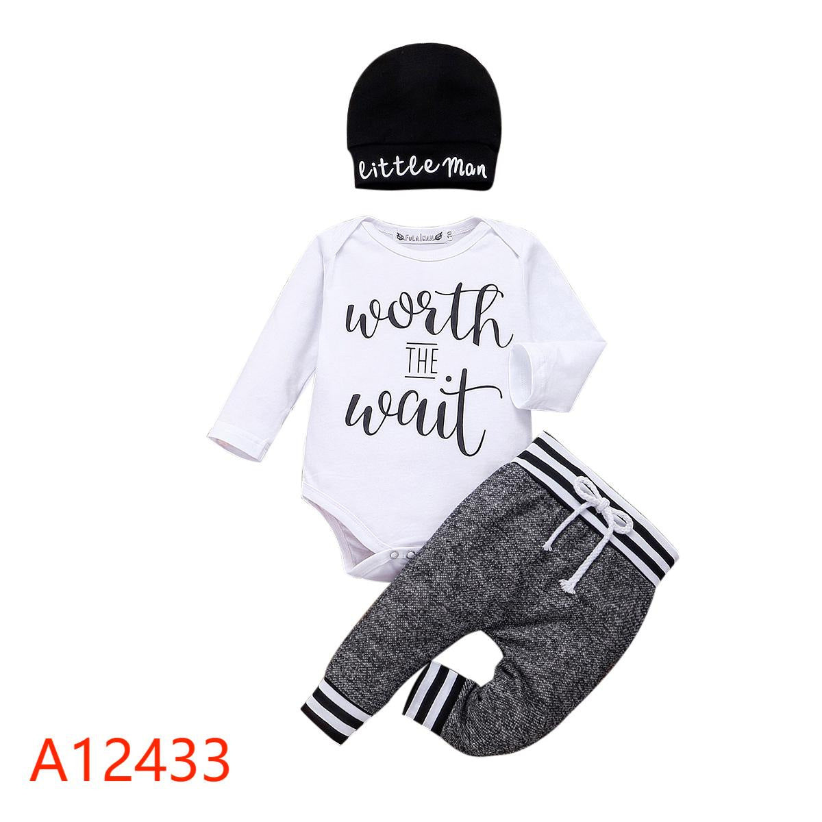 Letter Printing Long-sleeve Jumpsuit Trousers Hat Three-piece Set