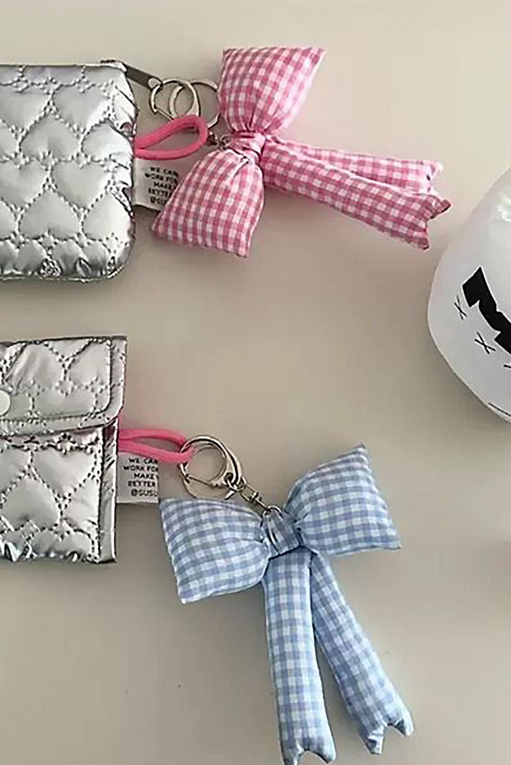 Pink Plaid Bow Pendant Keychain