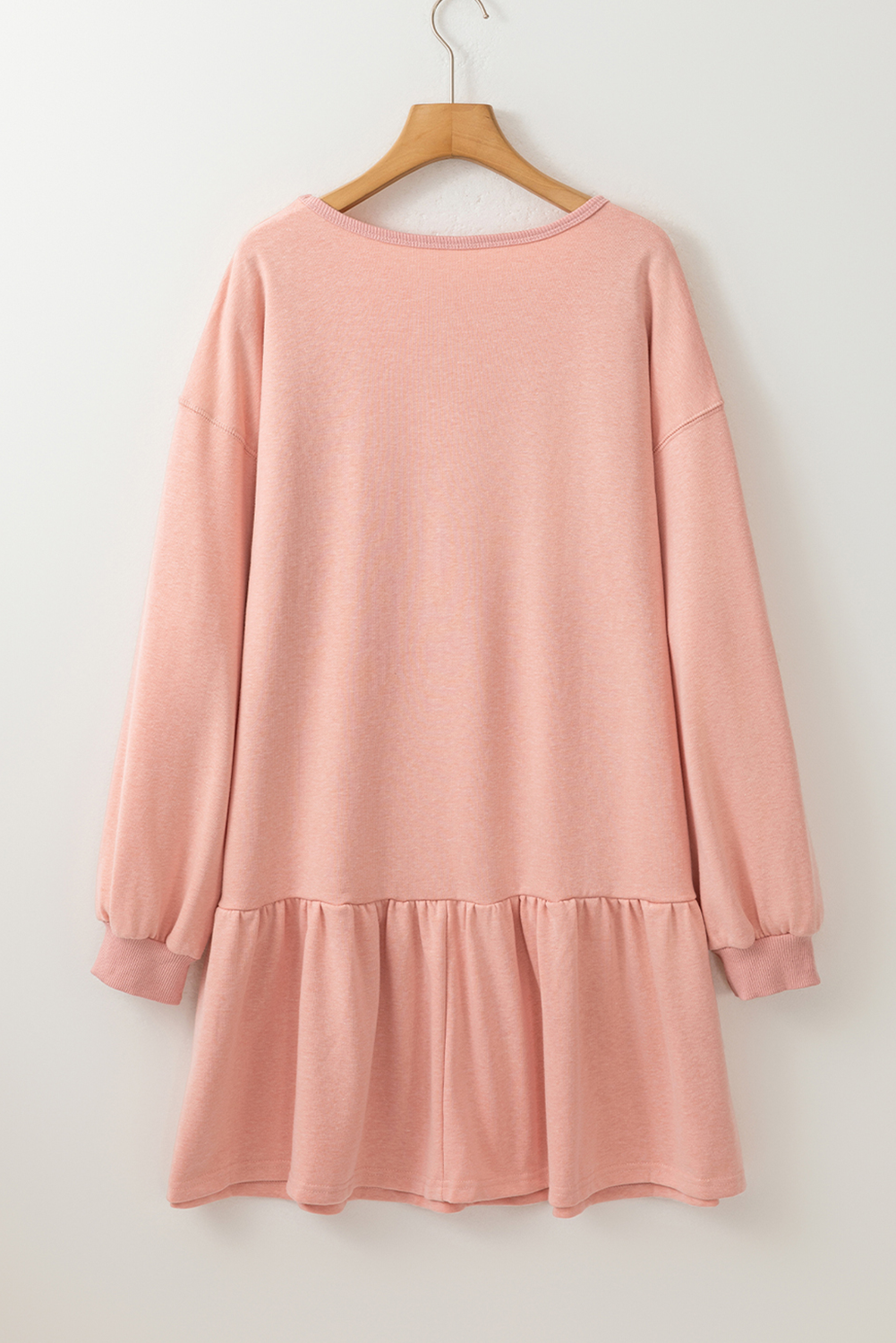 Dusty Pink LOVER Letter Long Sleeve Ruffle Hem Dress